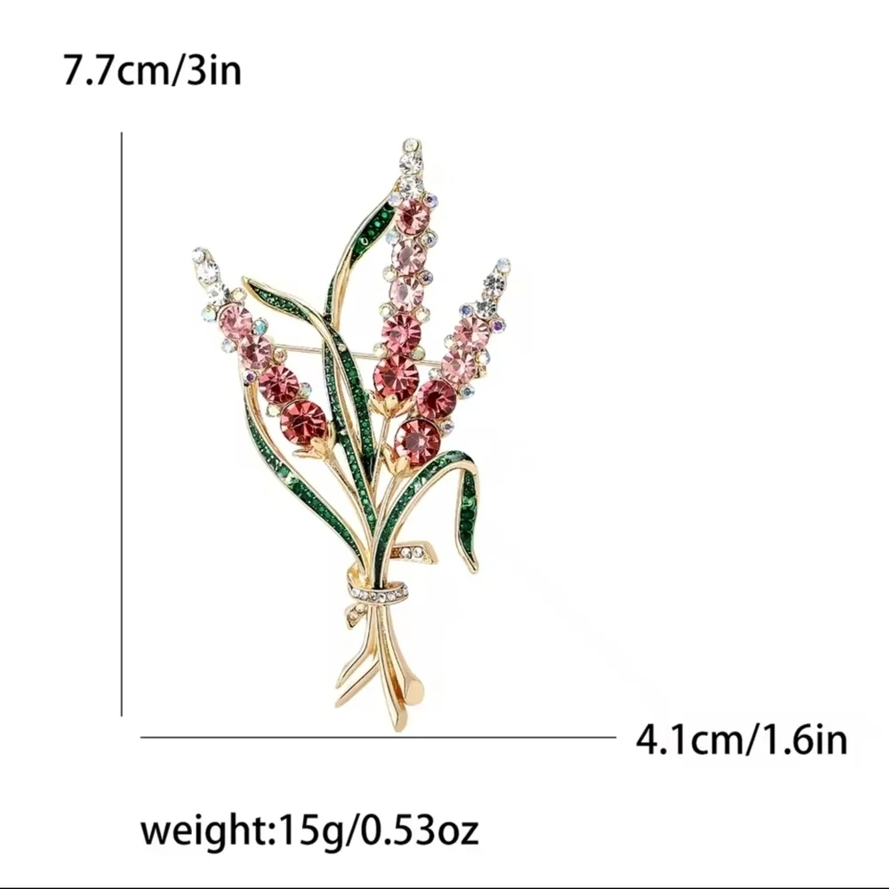 Gold-Tone Pink Crystal Floral Spray Brooch